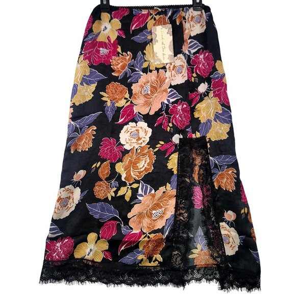 Whimsigoth S Satin Slinky Boho Slip Skirt Floral Lace Gypsy Flowy Romantic New - Picture 2 of 9